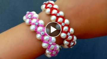 How To Make Pearl Bracelet With Rhinestone